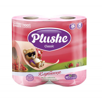Туалетная бумага Plushe Classic2-хсл.18м(12уп*4рул) Клубника пастель